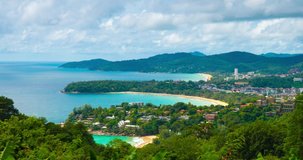 Phuket View point Time-lapse Video. Landscape view of KATA view point of 3 beach In Travel trip Phuket Thailand. Nature and travel concept.