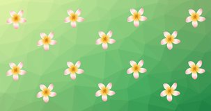 Animation of white flowers spinning on green background. tropical wildlife and adventure concept digitally generated video.