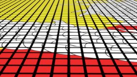 Bhutan Flag animated in pixel grid style technology background