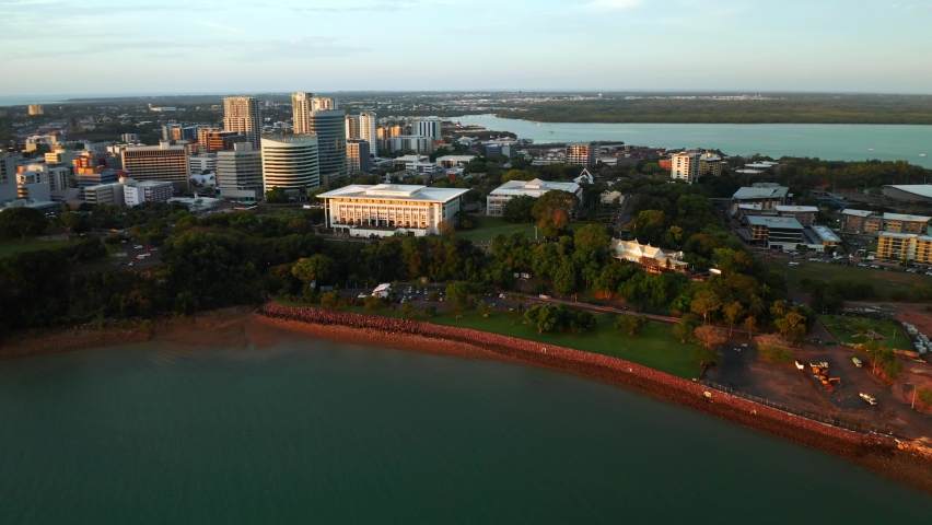 Waterfront Cityscape Of Darwin, The Capital City Of Northern Territory In Australia. - Aerial Drone Shot