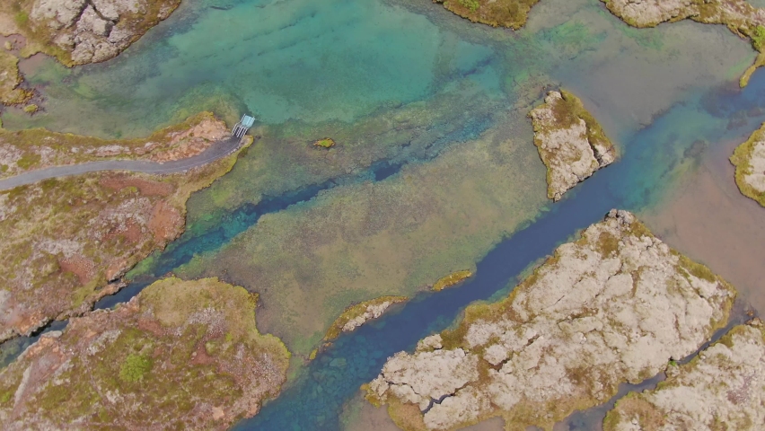 Aerial view of Silfra fissure in Thingvellir National Park, Iceland