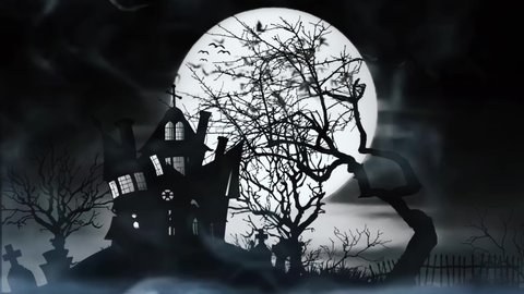 Happy Halloween Night Background 4K Animation. Flying Bats Halloween Night festival.