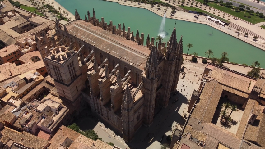 Cathedral, Basilica Mallorca. Video from a drone 4K