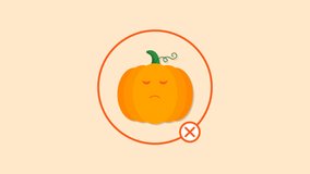 Stop motion animation. An orange circle with a forbidding sign decreases and increases around a sad Halloween pumpkin without a medical mask, health care. Seamless video