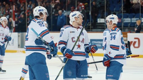YAROSLAVL, RUSSIA - FEBRUARY 29, 2016: Hockey game KHL Playoff Lokomotiv - SKA after game part II