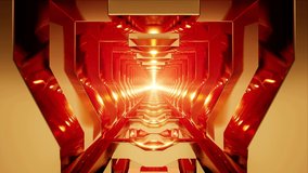 Glowing Red Light Flare in the Golden Architectural Structure inside, VJ Tunnel Loops