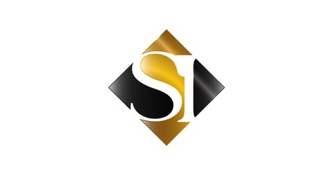 Initial letter SI 3d logo animate colored black gold square design 4k footage video