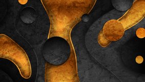Black and golden abstract grunge wavy corporate motion background with circles. Seamless looping. Video animation Ultra HD 4K 3840x2160