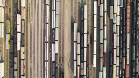 Drone shot of train yard from above