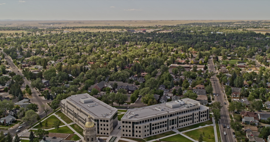 Cheyenne Wyoming Aerial v3 birds eye view pull out shot of the state capitol building, chambers of wyoming state legislature and governor office - Shot with Inspire 2, X7 camera - August 2020