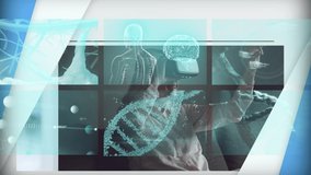 Animation of screens with scientific data processing over woman wearing vr headset. global science, data processing and digital interface concept digitally generated video. - Powered by Shutterstock - Get 15% off with code: PIKWIZARD15