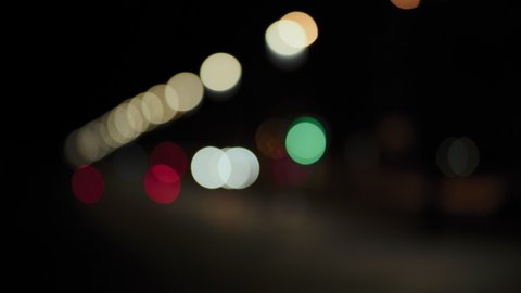 Out of Focus, Abstract Night Lighting Lights Along Bike Path and Roadway