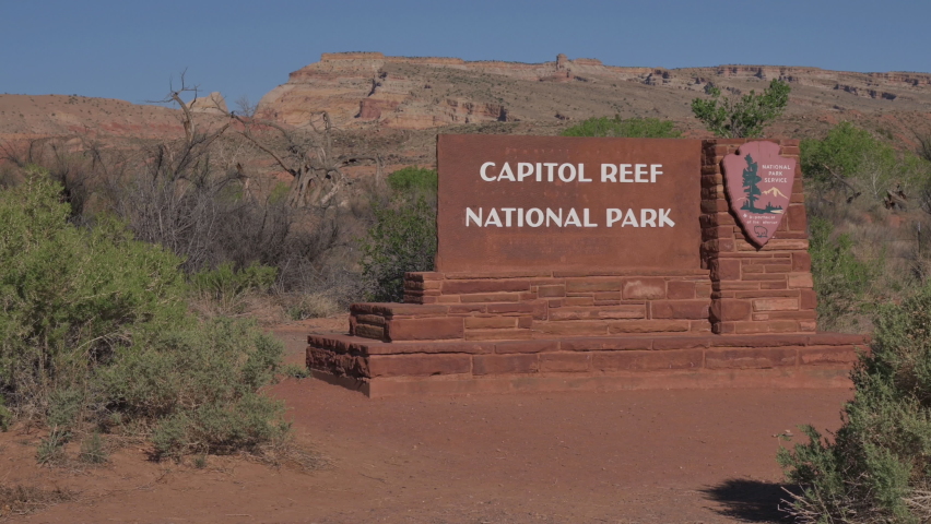 Capitol Reef National Park Signage At The Entrance In Utah, United States. - zoom in