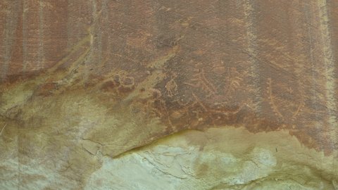 Ancient Petroglyphs At Rock Panels In Capitol Reef National Park, Utah, United States. - Zoom In