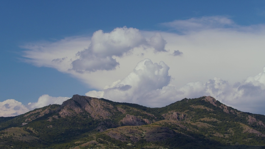 landscape with beautiful cloudy sky in Dobrogea, Romania - aerial view