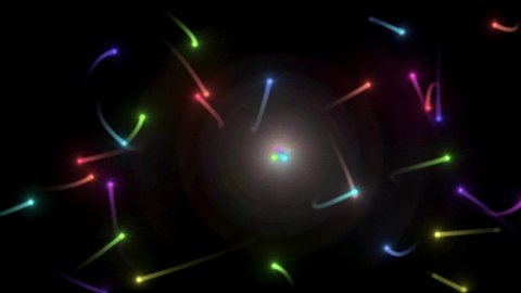 A simulation of colorful light emitting organism in flying motion such as fireflies or even UFO's.