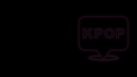 Glowing neon line K-pop icon isolated on black background. Korean popular music style. 4K Video motion graphic animation.