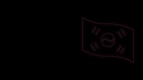 Glowing neon line South Korea flag icon isolated on black background. 4K Video motion graphic animation.