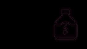 Glowing neon line Sports nutrition bodybuilding protein power drink and food icon isolated on black background. 4K Video motion graphic animation.