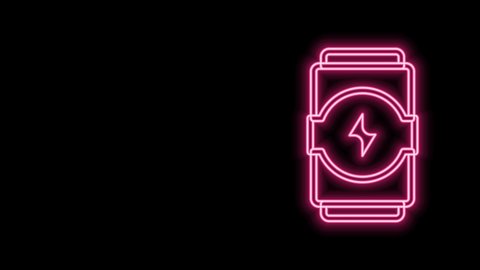 Glowing neon line Energy drink icon isolated on black background. 4K Video motion graphic animation.