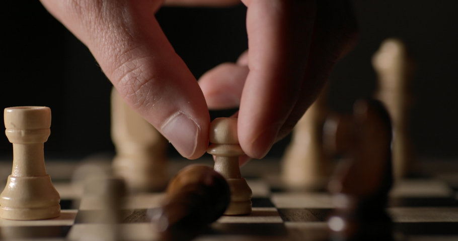 Game of Chess. Close Up of Hand Confident Businessman Playing Chess Game to Development Analysis Strategy Plan, Leader and Teamwork Concept for Success. Business Solutions, Success Strategy. | Shutterstock HD Video #1078190246
