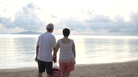 Asian senior couple enjoy walking on beach coast summer paradise - Powered by Shutterstock - Get 15% off with code: PIKWIZARD15