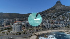 Animation of rotating hands on clock over mountain and modern coastal town. global communication and networking technology concept digitally generated video. - Powered by Shutterstock - Get 15% off with code: PIKWIZARD15