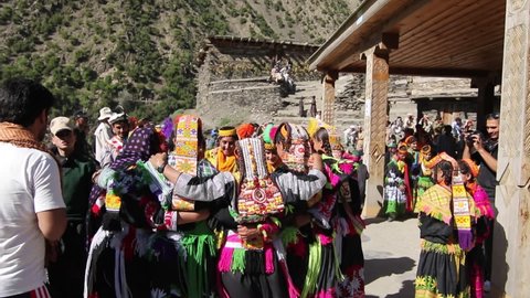 bamburait or Bumburet , Pakistan July 15 , 2019: Kalasha people are dancing during chilam josh ( local festival) of Chitral , Khyber Pakhtunkhwa, Pakistan