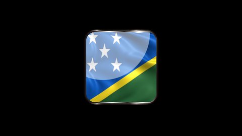 Steel Badge with the Flag of the Solomon Islands on Transparent Background. Solomon Islands Flag Glass Button Concept with Rectangular Metal Frame. 4K Ultra HD Seamless Looping Animation.