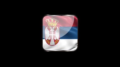 Steel Badge with the Flag of Serbia on Transparent Background. Serbia Flag Glass Button Concept with Rectangular Metal Frame. 4K Ultra HD Seamless Looping Animation.