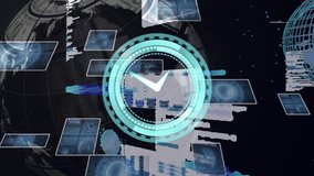 Animation of clock and rotating globe of dollars over interfaces with processing data on black. global communication and digital interface concept, digitally generated video. - Powered by Shutterstock - Get 15% off with code: PIKWIZARD15