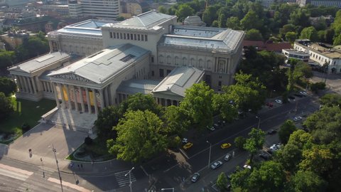 BUDAPEST, HUNGARY - CIRCA 2021: Aerial view of the Museum of Fine Arts building in Budapest