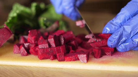 slicing beetroot for cold soup chilled beet soup