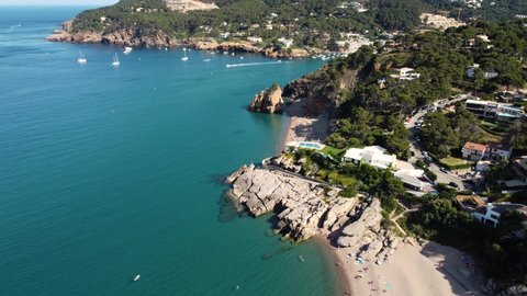 Espinuda Point And Illa Roja Beach In Begur, Costa Brava, Spain On A Sunny Summer Day. aerial