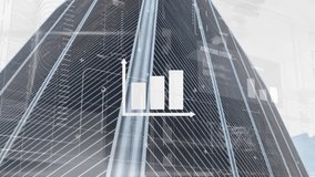 Animation of statistics processing over office building. belts. global business, data processing and connections concept digitally generated video. - Powered by Shutterstock - Get 15% off with code: PIKWIZARD15
