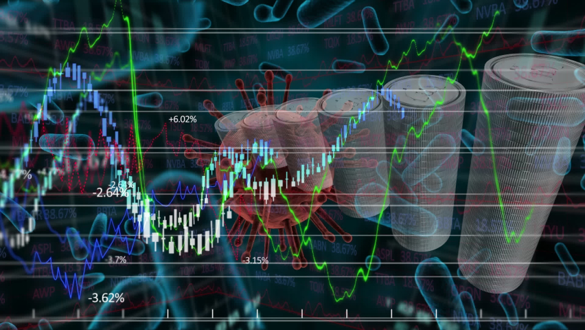 Animation of financial data processing over bitcoins and covid 19 cells. global finances, cryptocurrency and business during covid 19 pandemic concept digitally generated video. - Powered by Shutterstock - Get 15% off with code: PIKWIZARD15