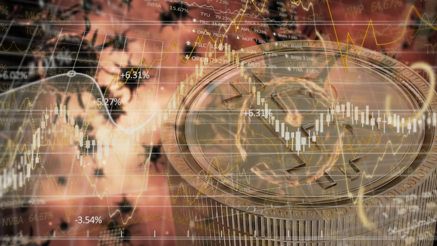 Animation of financial data processing over bitcoins and covid 19 cells. global finances, cryptocurrency and business during covid 19 pandemic concept digitally generated video. - Powered by Shutterstock - Get 15% off with code: PIKWIZARD15