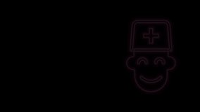 Glowing neon line Male doctor icon isolated on black background. 4K Video motion graphic animation.