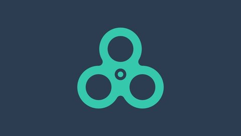 Turquoise Fidget spinner icon isolated on blue background. Stress relieving toy. Trendy hand spinner. 4K Video motion graphic animation.