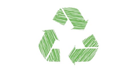 Animated universal green recycling symbol isolated on white background