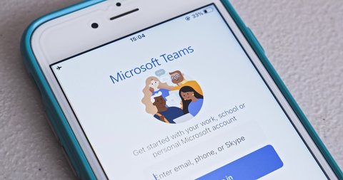 Kumamoto, JAPAN - Aug 10 2021 : Slowly zoom out Microsoft Teams app logo. Microsoft Teams is the hub for team collaboration, and business platform by Microsoft, as a part of the Microsoft 365 family