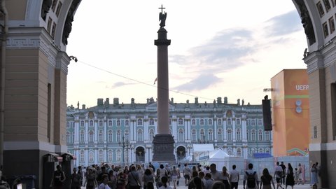 Russia. Saint Petersburg July 2021. Tourists walk along the palace square