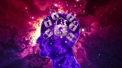 Silhouette of person's head with lock icon in brain area