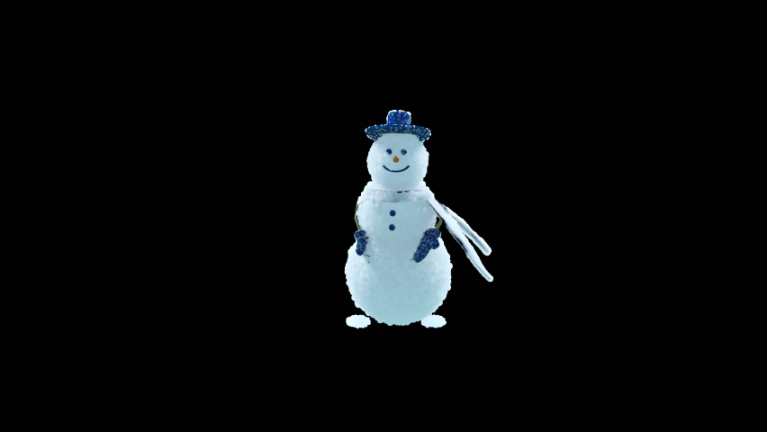 Merry Christmas and happy new year, 3d rendering, Snowman,  Animation Loop, cartoon, included in the end of the clip with Luma matte. Royalty-Free Stock Footage #1078263500