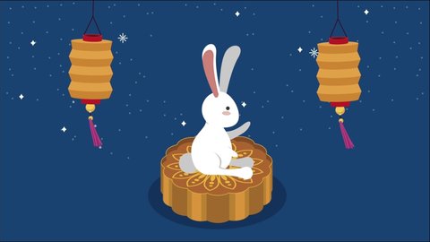 happy mid autumn festival animation with rabbit in mooncake ,4k video animated