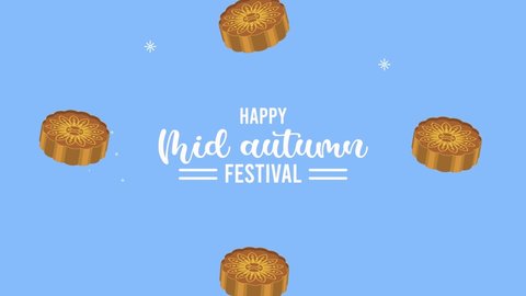 happy mid autumn festival lettering with mooncakes pattern ,4k video animated