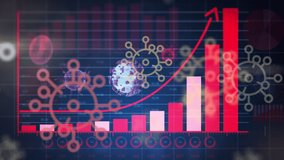Animation of covid 19 cells with statistics recording. global covid 19 pandemic and data processing concept digitally generated video. - Powered by Shutterstock - Get 15% off with code: PIKWIZARD15