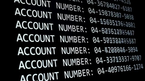 Account numbers scroll on a computer screen