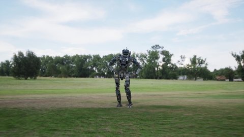 BLUE ROBOT DANCE ON THE FIELD 