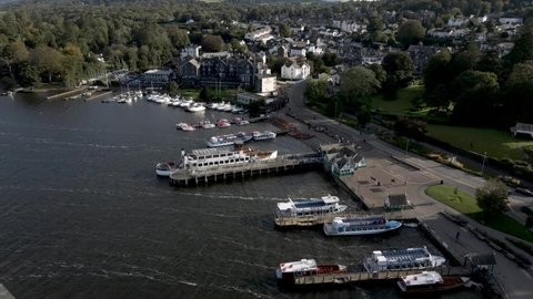 Aerial view of Bowness Bay in Windermere UK